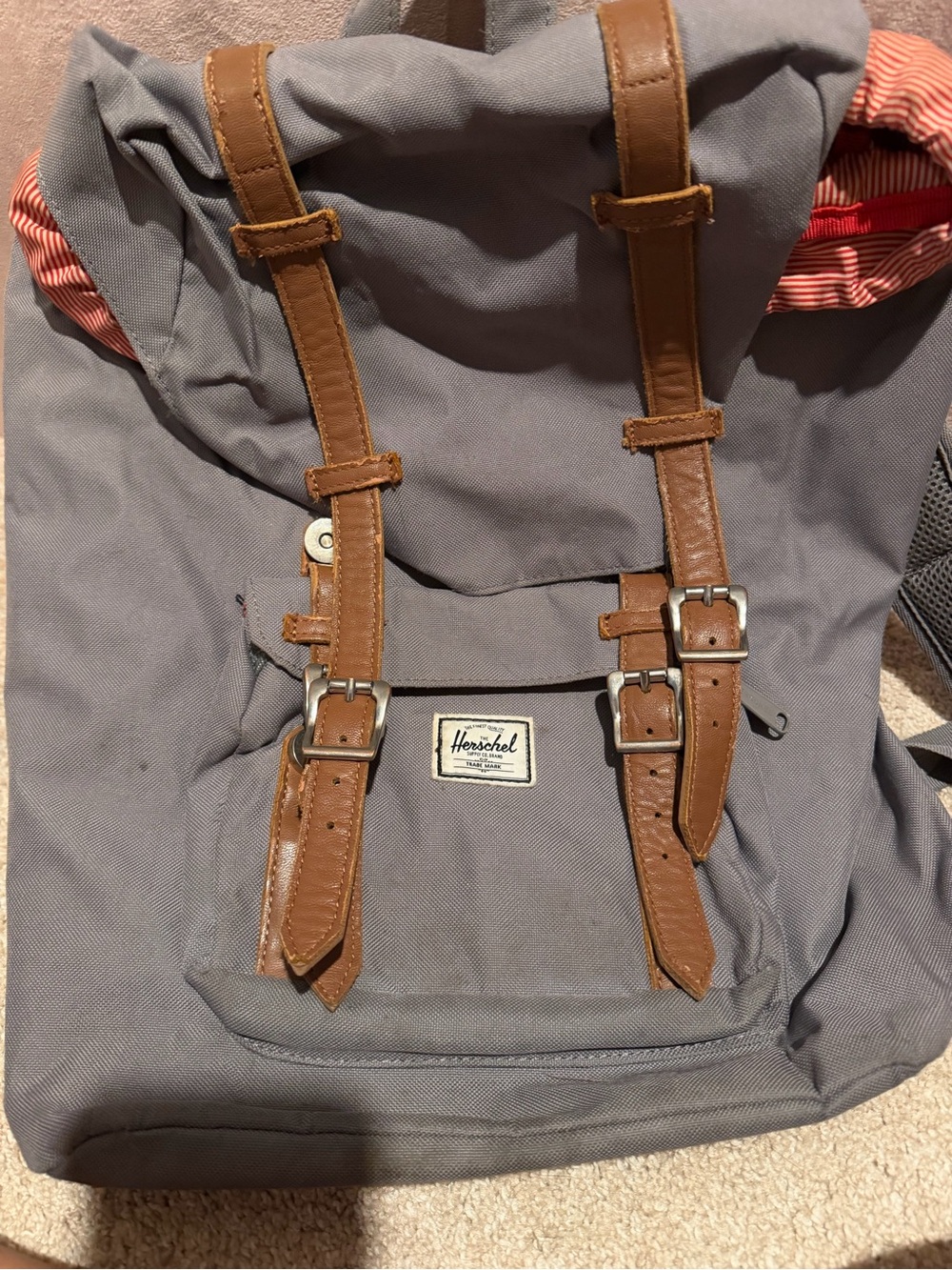 Herschel Supply Company Gray Backpack with Brown Leather Straps
